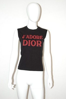 Vintage Christian Dior 2002 J'ADORE Dior Logo Tank Top Black Red Galliano Y2K