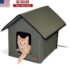 Heated Outdoor Cat House Insulated Weather Resistant Cat Shelter W/ Heated Bed
