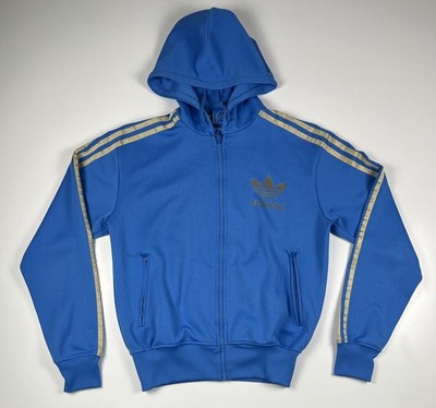 Adidas Hoodie Herren Gr. S blau\gold Trainingsjacke großes Logo Streetwear Reißverschluss