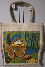 Costa Rica "Pura vida" Sloth Jute Reusable Shopping Bag Canvas Burlap