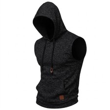 New Mens Sleeveless Hoodie Lightweight Hooded Mens Sweatshirt Vest Workout Luxur