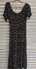 Natural Life Women's Smocked Prairie Peasant Cottagecore Floral Maxi Dress L/XL