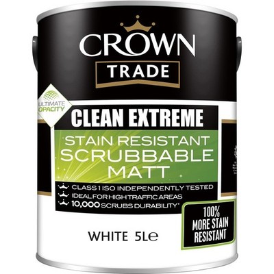 Crown Trade Clean Extreme Scrubbable Matt Dispersionsfarbe - Weiß - 5 Liter