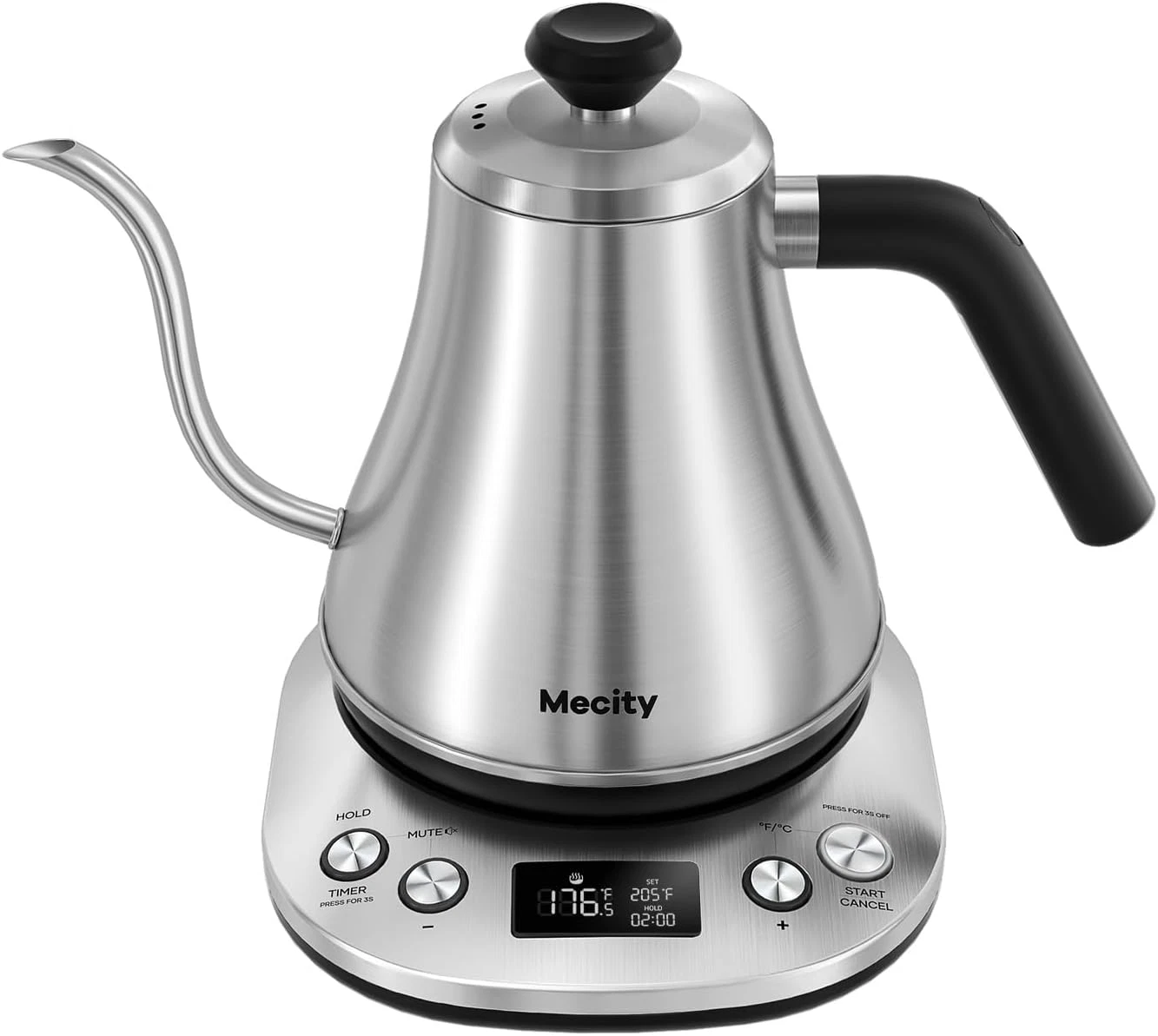 Gooseneck Electric Kettle 0.8L 1200W Stainless Steel LCD Temp Control Auto Off