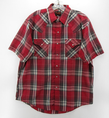 VINTAGE Ely Plains Rider Shirt Men Large Red Western Pearl Snap Plaid Cowboy