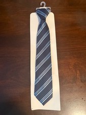 Gymboree Boys Clip-On Tie Navy Blue Striped Size 10-12 Adjustable Dress Tie