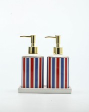 Patriotic Red, White Blue Ceramic Soap Dispenser Set with Gold Pump 3-Pie...