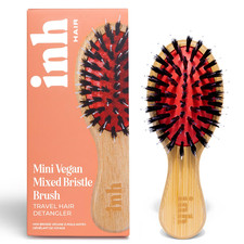Mini Boar Bristle Hair Brush  Smoothing Detangler Brush with Soft Vegan Mixed B