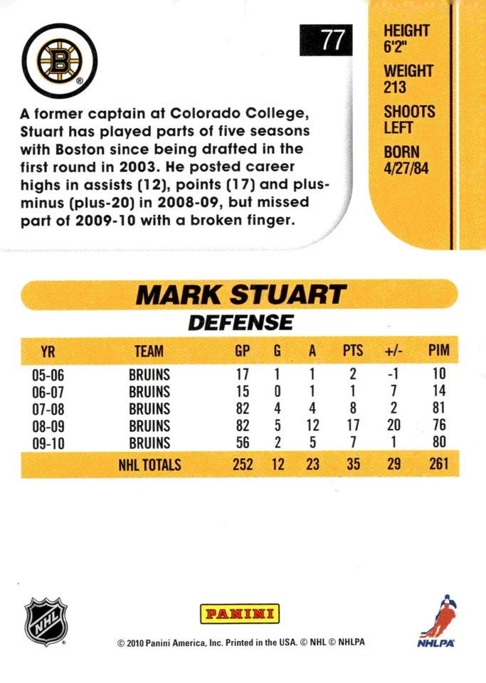 Mark Stuart - Signed 2010-11 Panini Score Card #77 - Image 2 of 2