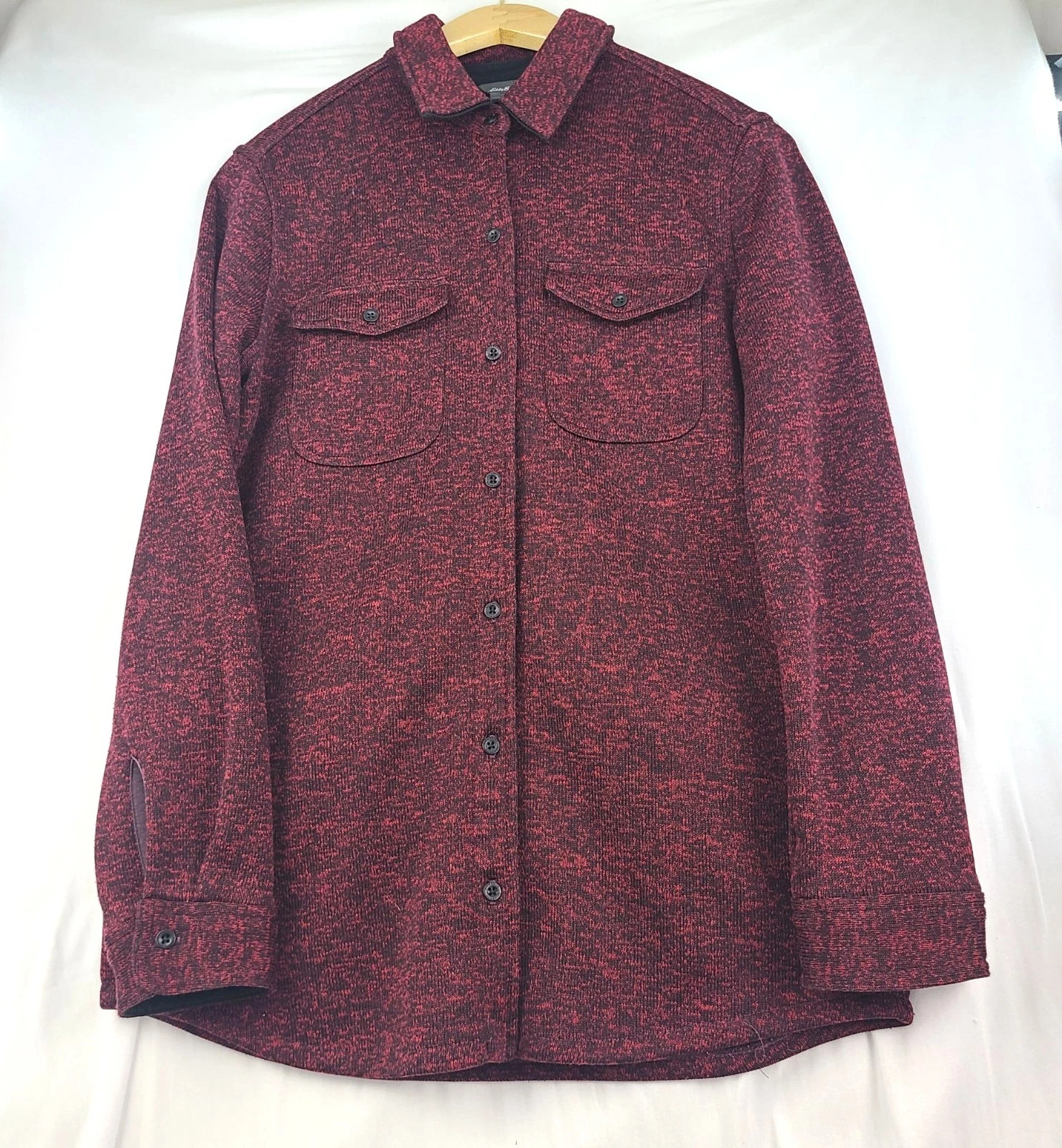 Eddie Bauer Red Marled Button Up Long Sleeve Shacket Shirt Outdoors Women Med