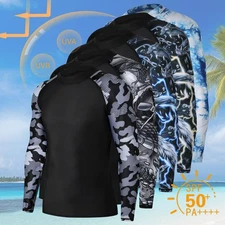 Men Swim Shirt Rash Guard UPF 50+ T-Shirt Quick Dry Top Fit Water Surfing Shirts