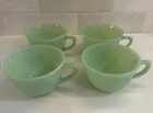 Vintage Jadeite Green Fire King Oven Ware Ribbed Coffee Tea Cup Set Of 4 - NICE