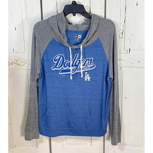 New Era Los Angeles Dodgers T SHIRT Hoodie Women L Blue Grey Raglan Pullover MLB
