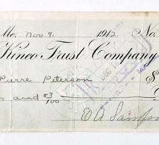 1912 Kineo Trust Company Bank Check E.A. Sampson Dover Maine Signed 984 CHX1