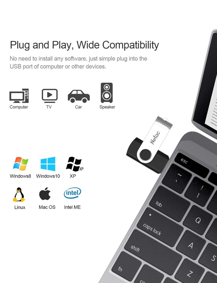 Netac 64GB USB 2.0 Flash Drive, Swivel Design Memory Sticks, Pen Drive ...