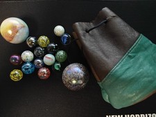 Retro 90s vintage marbles with old school leather pouch
