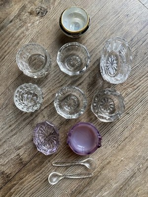 Lot of 9!! Vintage Antique Glass Open Salt Dip Cellars w/ 2 Plastic Spoons