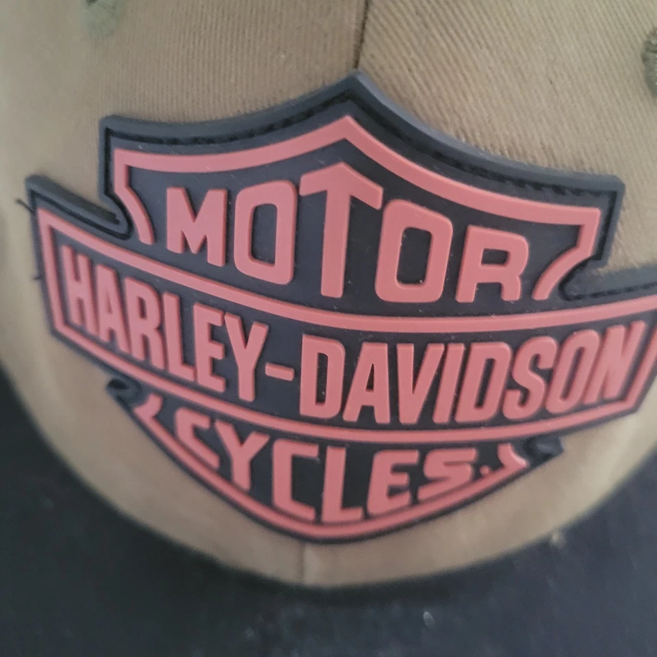Gorra Harley Davidson ajustada XL marrón lona motocicleta motociclista billete recto Foto 3 de 4