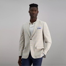NWT Men's J.M. Haggar Premium Tailored Fit Windowpane Sport Coat Ivory SZ 42 Reg