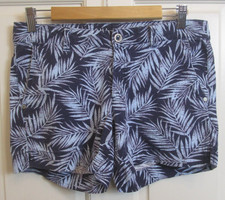 Sonoma Blue Linen Blend Shorts Womens Size 4 Waist 31 Palm Leaf Pattern 5-34678