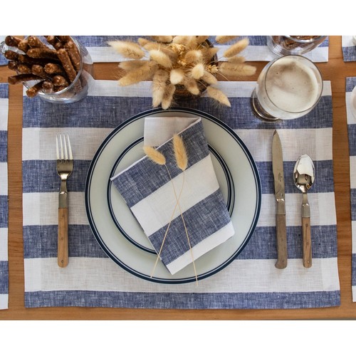 Solino Home 100% Pure Linen Dinner Napkins 20 x 20" for Fall - Cabana Stripe - Picture 25 of 57
