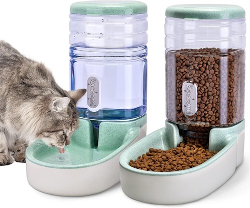 Automatic Dog Cat Feeder & Water Dispenser Set, 1 Gallon x 2 for Small Pets