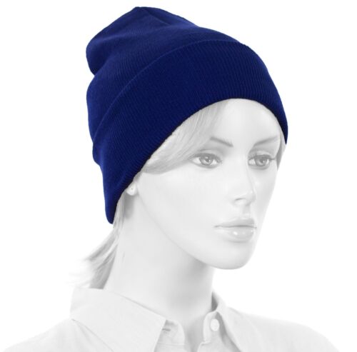  1 Dozen ROYAL BLUE Beanies lot of 12 plain blank long fold up beanie Hats - Picture 1 of 2