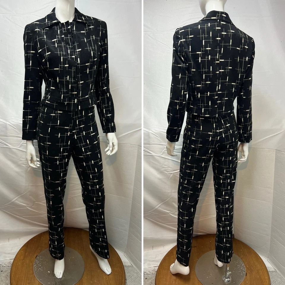 Alberto Makali Vintage 10 Blazer 8 Pants Black White Embroidered Pant Suit - Image 4 of 4