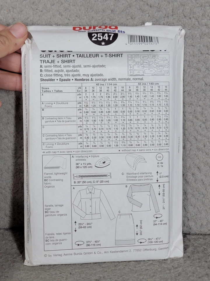 Burda 2547 Sewing Pattern Jacket Skirt Top 8-18 Uncut Business Casual Suit - Image 2 of 3