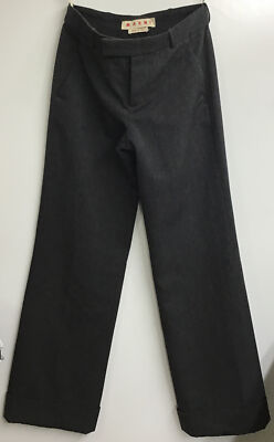 Marni Pants Charcoal Wool Dress Pant Straight Leg Lined With Cuff 