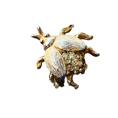 Gold Tone Clear Rhinestones Small Fashion Pin Brooch Beetle Jewelry Bug Insect
