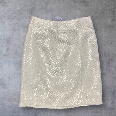 Ann Taylor LOFT Mini Skirt Womens 12 Beige Metallic Abstract Print Pull On NEW