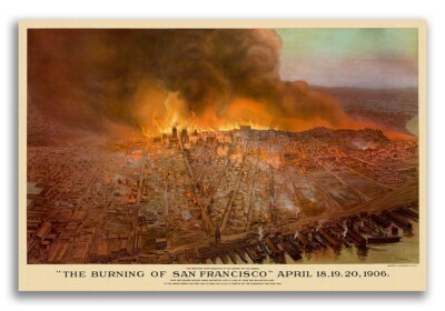 1906 The Burning of San Francisco Vintage Old Panoramic City Map - 16x24