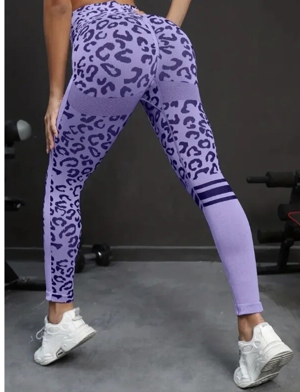 Leggings size large women high waisted full length leopard print purple new-image