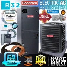 Goodman 3 Ton R32 AC Central Air Conditioning Split System, 10kW Kit, 15.2 SEER2
