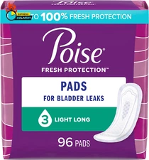Incontinence Pads & Postpartum Incontinence Pads, 3 Drop Light Absorbency, Long 