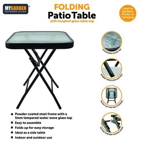 Patio Bistro Foldable Table Glass Top Portable Garden Camping Outdoor