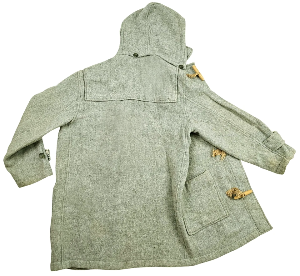 *HOT VTG UNISEX POLO RALPH LAUREN @ DUFFLE HOODED LINED GRAY WOOL TRENCH Coat M - Image 2 of 4