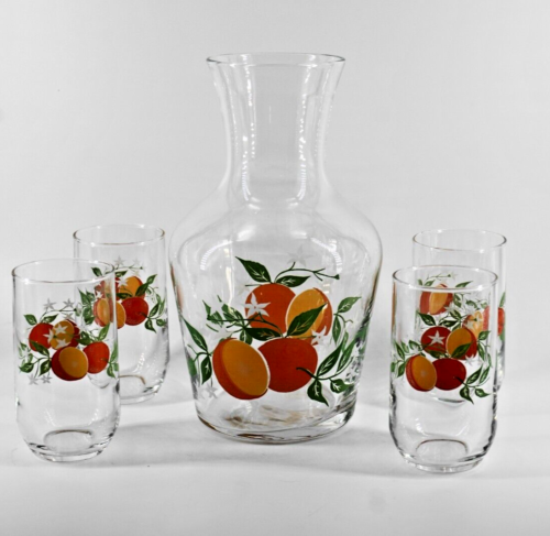 Vintage Pitcher 1960 's Orange Juice Carafe with Glasses Country Kitchen - Picture 1 of 22