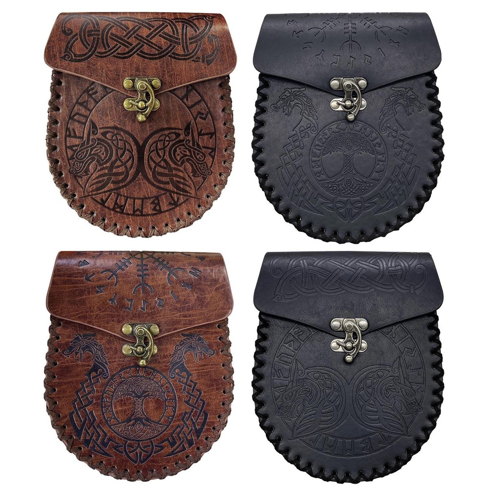 Medieval Costume Renaissance Viking Knight Pirate PU Leather Pocket Belt Bag