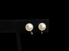 14k Yellow Gold White Round 8mm Pearl Stud Screw-Back Earrings