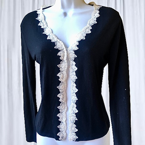 Blugirl Blumarine nero cardigan maglione orlo pizzo designer italiano donna 6 - Foto 7 di 13