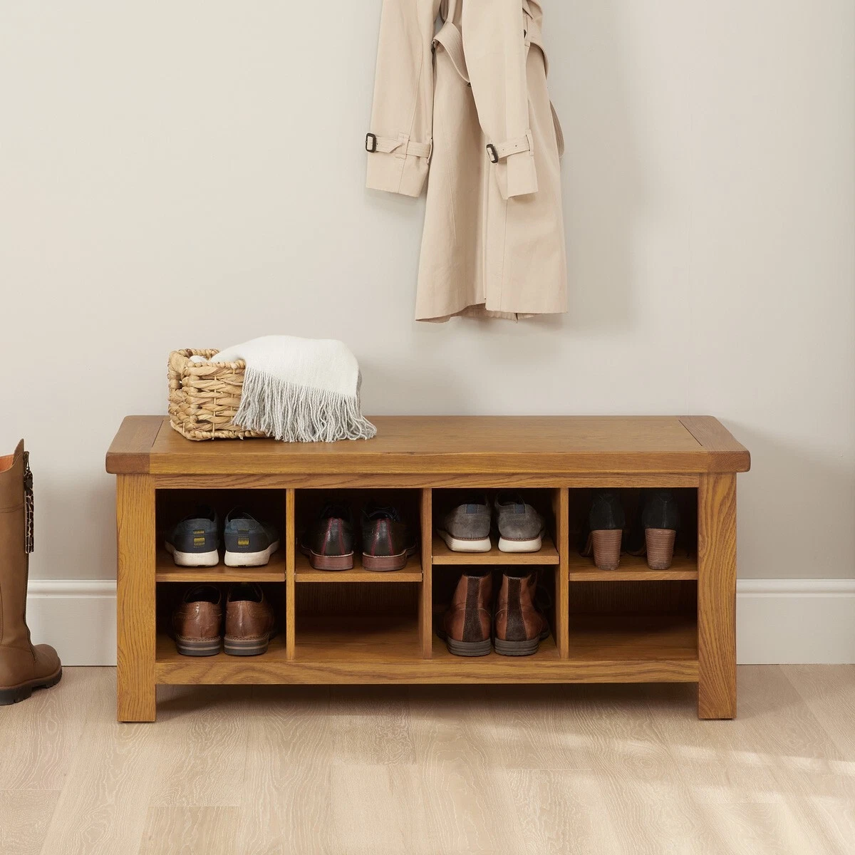 Rustic Oak Hallway Shoe Storage Bench Hallway Furniture RS64