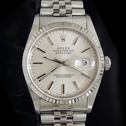 Rolex Datejust para Hombres Acero Inoxidable Oro Blanco 18K Jubileo Plata Sin Agujeros 16234