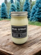 WOOD WICK * 16 OZ * BLUE SPRUCE SCENT * Leah's Lite Candle * 96 HOUR BURN  