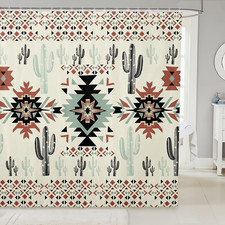 Khaki Southwestern Aztec Shower Curtain for Bathroom Decor Kids Geometric Vintag
