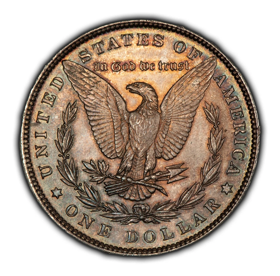 1897 $1 Morgan Silver Dollar - PQ Rainbow Target Toning - Strong BU - SKU-D4663 - Image 3 of 4
