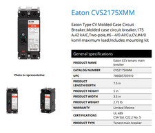 Eaton type CV molded case circuit breaker CVS2175XMM