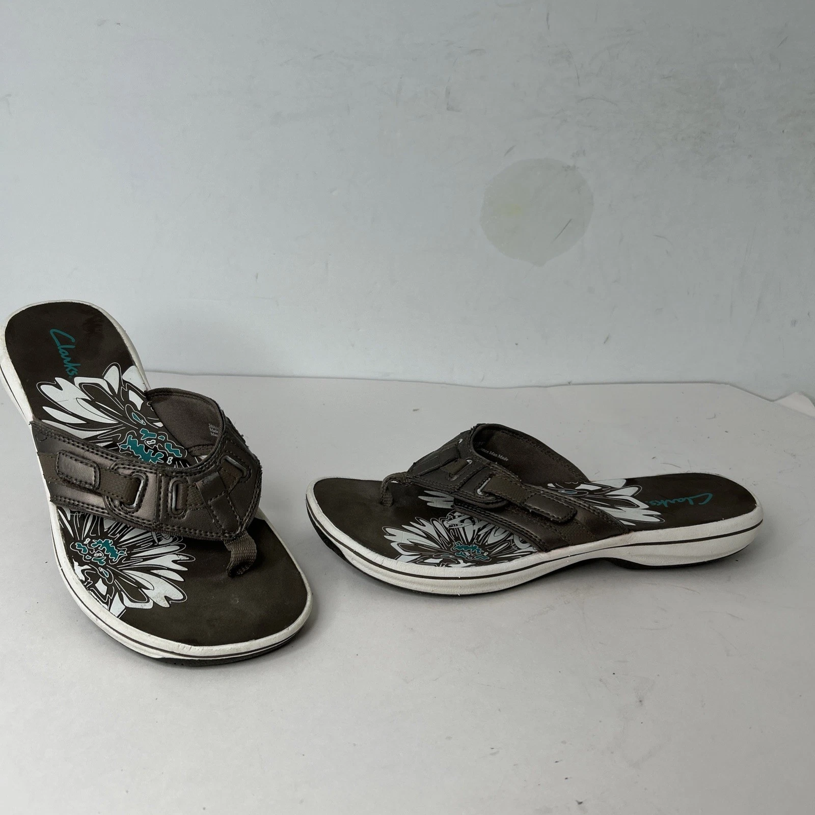 Sandali infradito Clarks marroni cinturino bianco fiori infradito scarpe donna 8 M