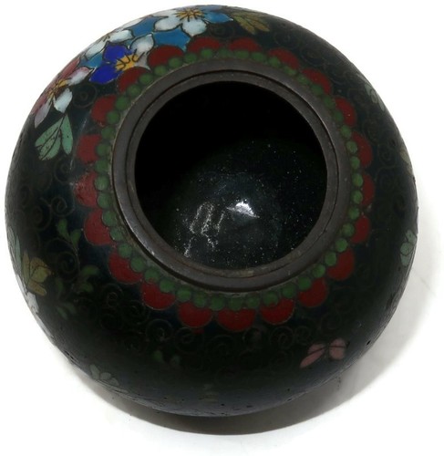Vintage chinesische Cloisonne bunte Messing Emaille Fuß Urne Vase, 2 5/8" - Bild 4 von 5